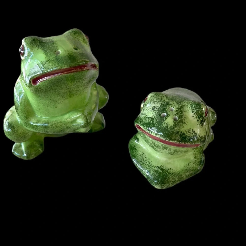 Frog salt & Pepper shaker’s. Has the plug. No cracks green very cute.